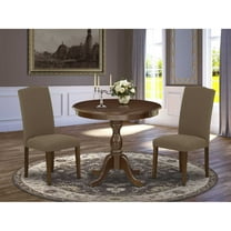 East West Furniture AMEN3-MAH-18 3 Piece Dining Table Set - 1 Pedestal Table and 2 Dark Coffee Dining Chairs - Mahogany Finish