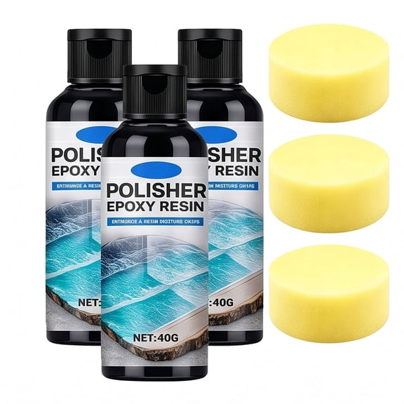 Epoxy Resin Polish Kit for Jewelry Countertop, High-Gloss Scratch Remover Polishing Compound with Sponge, Restore Shine on Metal Stone Surfaces (40ml, 3PCS)