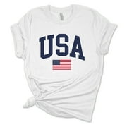 Women's USA American Flag Patriotic Fourth of July Independence Day Short Sleeve T-shirt Graphic Tee Graphic Tee-White-5xl