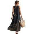 thumbnail image 2 of Jiueut Black Bird Cherry Blossom Print Women's Maxi Dress Sleeveless Wrinkle Resistant Linen Look Sundresses Crew Neck Dress with Pockets Long Casual Maxi Dresses for Women, 4XL, 2 of 7
