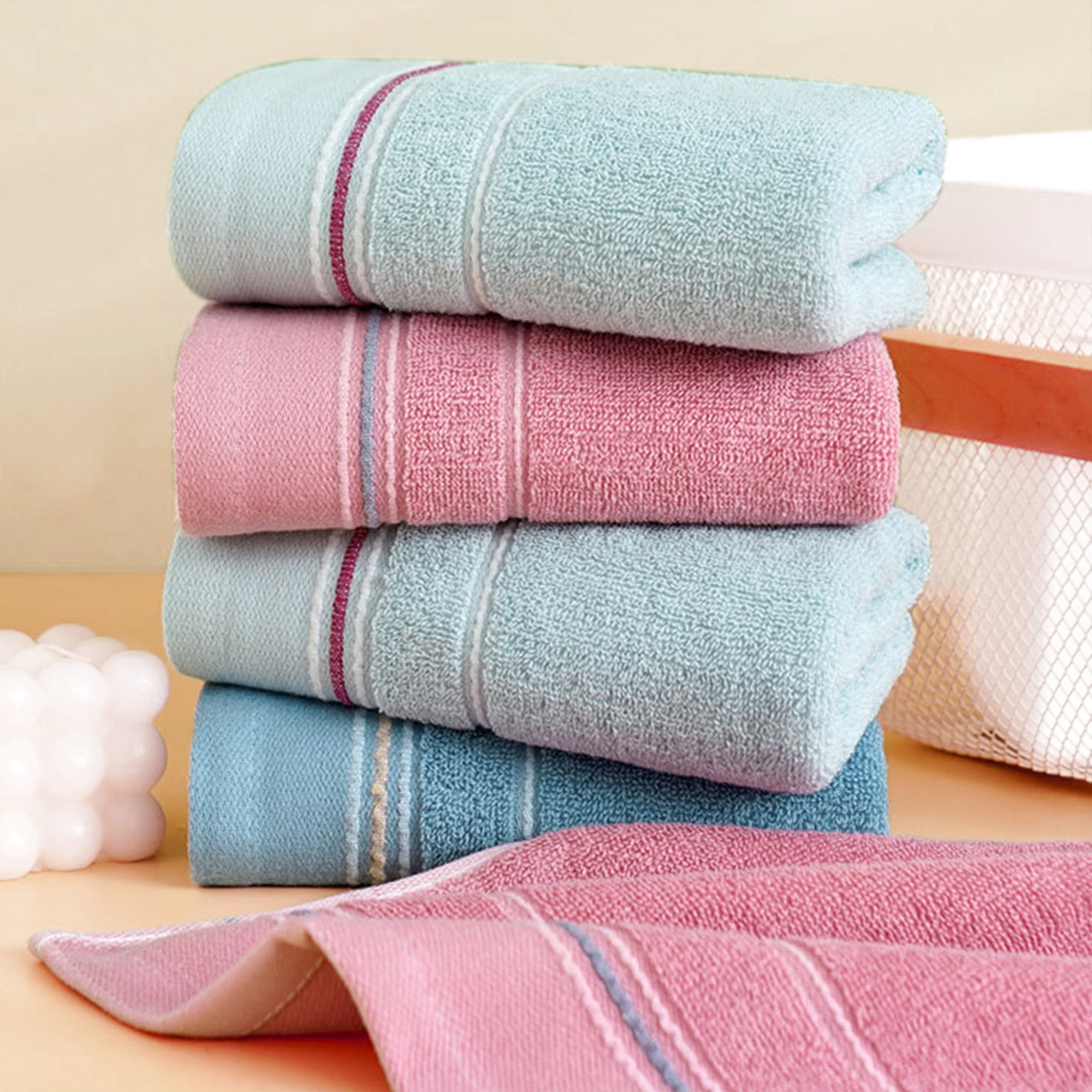 Unique Bargains Cotton Hand Towels Solid Soft Absorbent Towels Pink 4-Piece