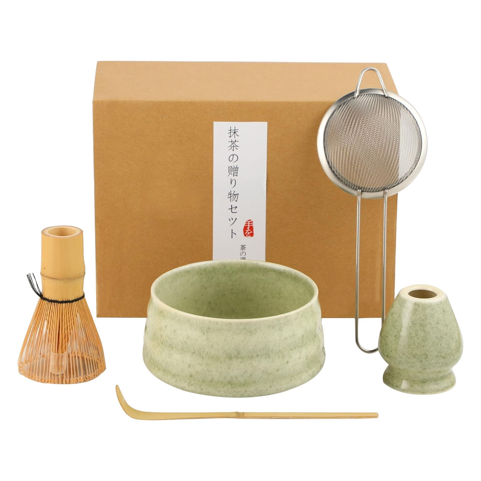 Matcha Tea Set 5 Pieces Clearance! Matcha Tea Set with Whisk Ceramic Bowl & Holder – Matcha Making Kit for Traditional Japanese Tea – Ideal Matcha Set for Beginners And