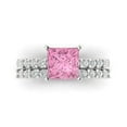 thumbnail image 2 of 2.66 ct Brilliant Princess Cut Pink Zircon 18K White Gold Solitaire with Accents Engagement Bridal Wedding Ring Band Set size 8, 2 of 7