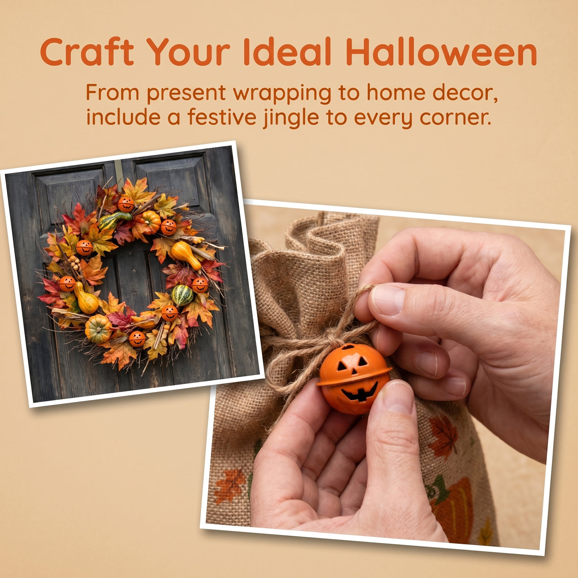 Unique Bargains 10Pcs Pumpkin Halloween Craft Round Bells Orange 1.2" x 1.2" x 1.2"