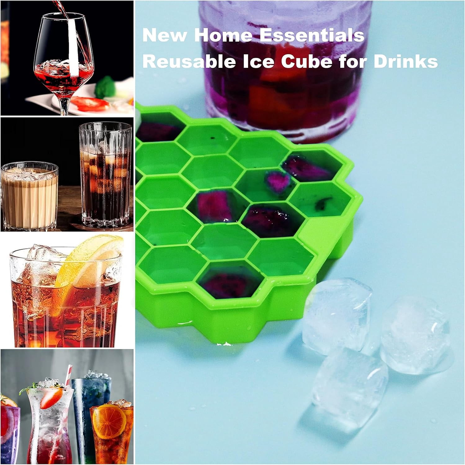 Ice Cube Trays for Freezer with Lid-Silicone Ice Cube Tray with Lid Ice Maker 3 Pack Multicolor, Easy-Release Reusable Ice Cube Coffee Scoop for Coffee Bar Accessories
