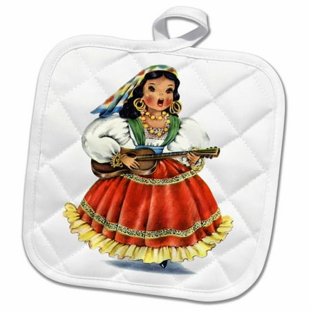 

3dRose Print of Retro Mexican Doll In Native Dress - Pot Holder 8 by 8-inch