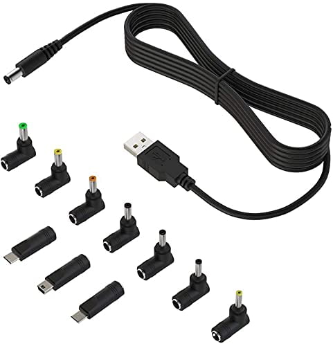 BENSN DC 5V USB Power Charger Cord, USB to DC Plug Charging Cable 5.5x2.1mm with 10 Connector Tips(5.5x2.5, 4.8x1.7, 4.0x1.7, 4.0x1.35, 3.5x1.35, 3.0x1.1, 2.5x0.7, Micro USB, Type-C, Mini USB)