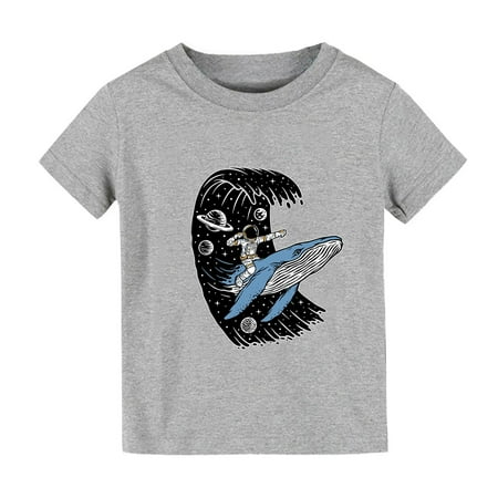 

Little Children Big Astronaut Surfing Cartoon Printed Boys Tops Tee Shirts Short Sleeve Boys Newborn Infant Child Clothing Streetwear Kids Dailywear Outwear