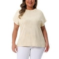 thumbnail image 1 of Blusas casuales de punto sólido de cuello redondo y manga corta para mujeres de tallas grandes Agnes Orinda 3X en color albaricoque, 1 of 6