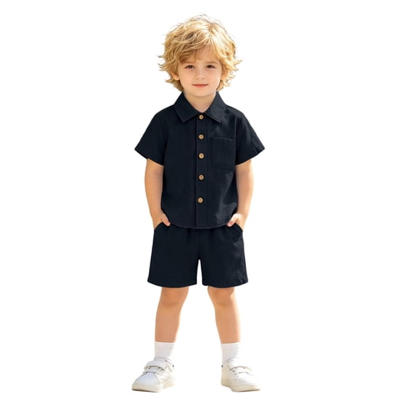 HAYIMI Toddler Boys Girls Short Sleeve Summer Casual Gentleman Tops Solid Color Shirts T Shirt Shorts Outfit Sets Relaxed Fit Clothes Sets