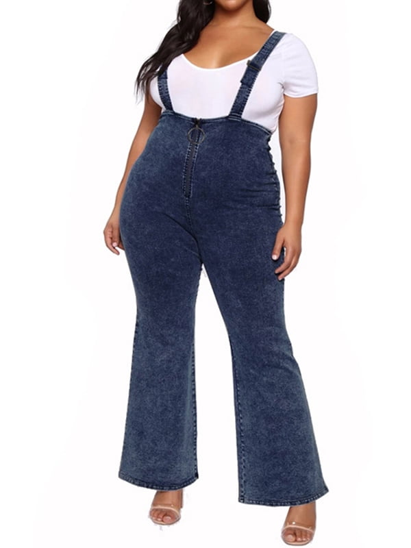 flared denim overalls