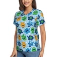 thumbnail image 5 of Yiaed Cartoon Monster Print Women's T Shirt V-Neck Short Sleeve Shirt Casual Breathable Tee Summer Tops-Medium, 5 of 5