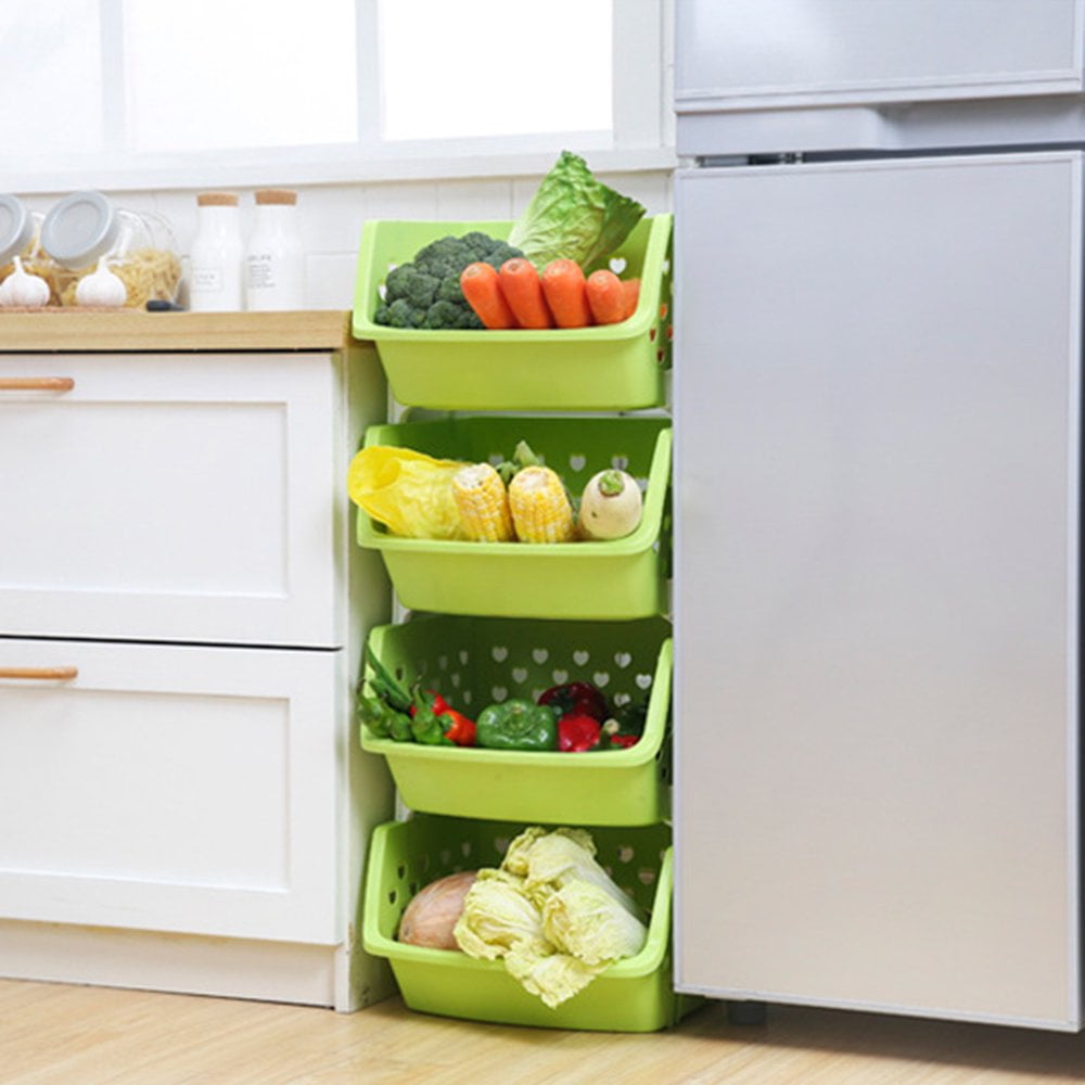 LEEYNEER Plastic Stackable Storage Bins for Pantry  Closet Organizer Plastic Bins Snack Organizer for Pantry Fruit and Vegetable Basket for Kitchen  Garage  Kid Room Toy Organizers and St