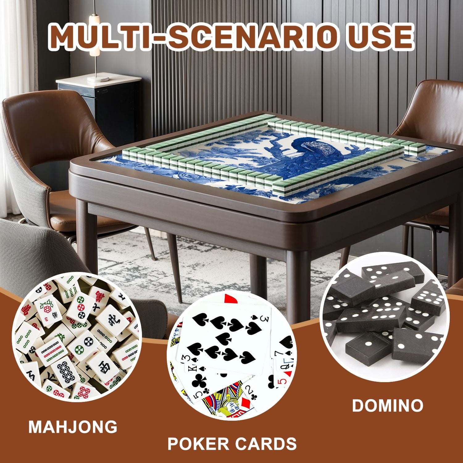 Mahjong Mat 31.5" x 31.5" Seamless chinoiserie style peacock birds peonies Non-Slip Noise Reduction American Mahjong Tiles Table Cover for Dominoes Poker Card Board Games Gift