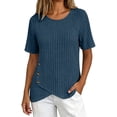 thumbnail image 2 of TGSLY Women's Ribbed Knit Tops Lightweight Soft Crew Neck Short Sleeve Shirts Dressy Casual Solid Color Asymmetric Wrap Hem Tunic Blouses XL, 2 of 10
