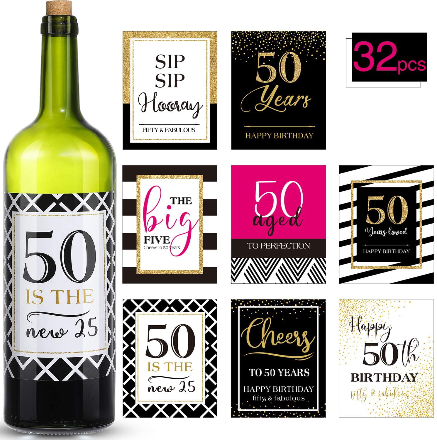 50 AND FABULOUS & FIFTY 50TH BIRTHDAY PARTY FAVORS WATER BOTTLE WRAPPERS LABELS 