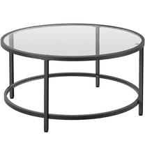 Renwick 3 Piece Modern Glass Top Coffee Table Set with Metal Legs, Black