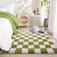 thumbnail image 3 of ZENELESS Checkered Fluffy Area Rugs for Living Room,4x6 Soft Plush Carpet for Bedroom Bedside Kids Teen Dorm Nursery Home Decor,Creamy White and Green, 3 of 7