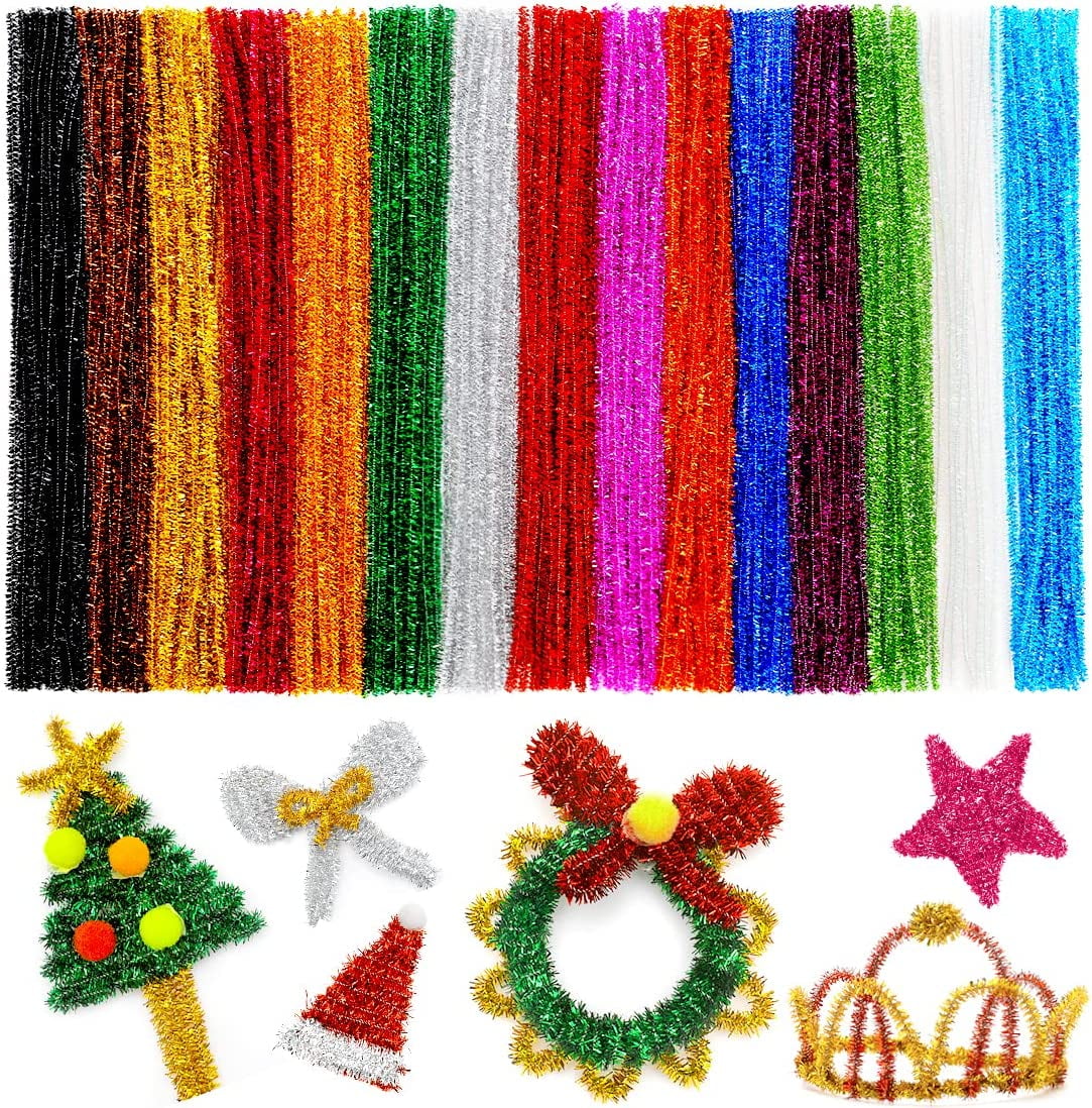 Caydo 200 Pieces Glitter Pipe Cleaners with 100 Pieces Wiggle Eyes 14  Colors Chenille Stems Metallic Sparkle Craft Pipe Cleaner for DIY Art and  Crafts
