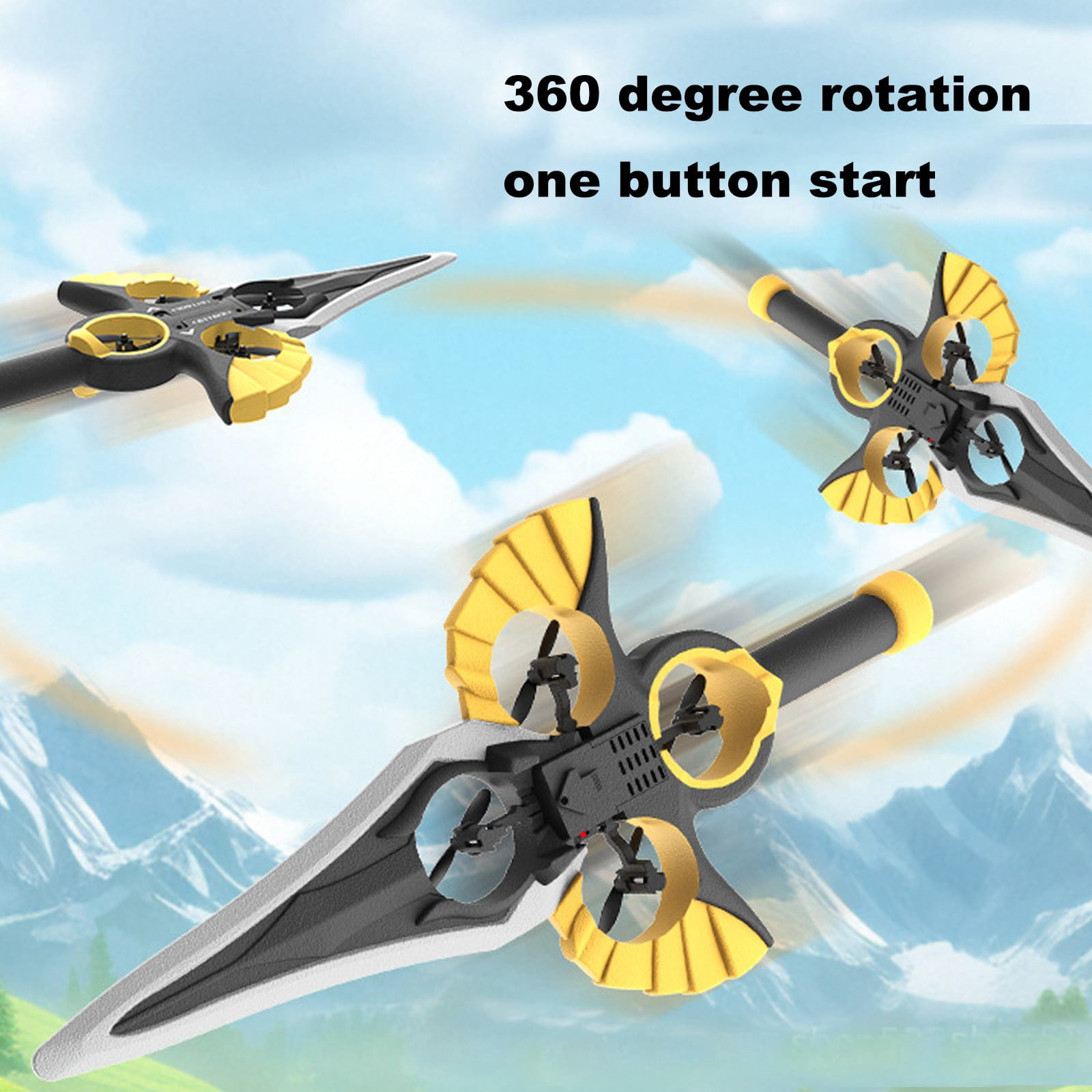 2025 Remote Control Flying Sword Drone with Gyro Stabilizer & LED Lights - 3-Speed Stunt Modes, 25min Flight, EPP Foam Safe for Teens/Adults, Indoor Outdoor RC Toy (Golden sword handle)