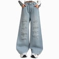 thumbnail image 3 of UAYOTSE Girls' Ripped Jeans: Stylish Casual Versatile and Fashionable Straight Leg Wide Leg Pants with Elastic Waist for Medium and Large Girls.,Sizes 9-10 Years, 3 of 9