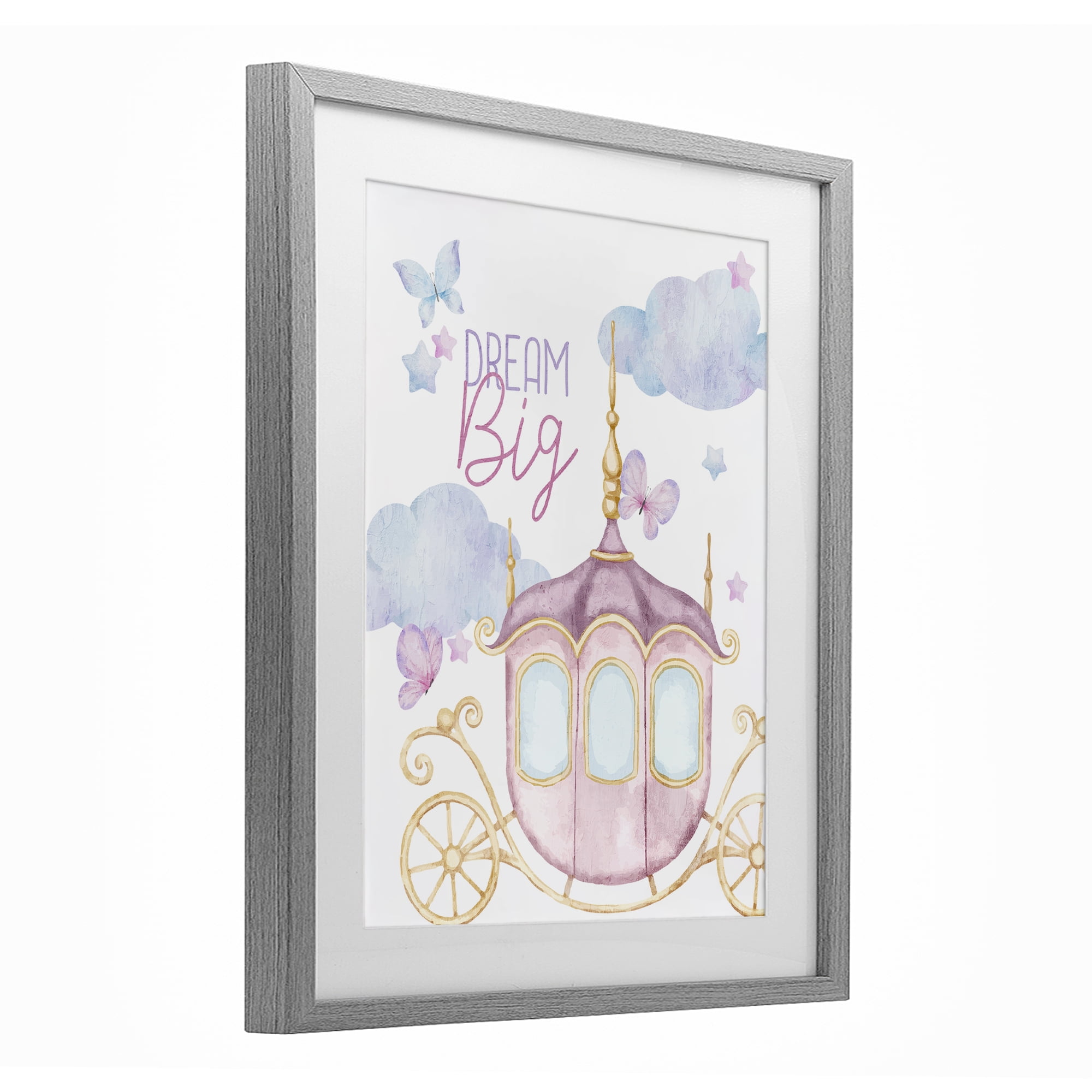 Dream Big Fantasy Carriage Gray Framed Print Under Glass, design by Kim Allen