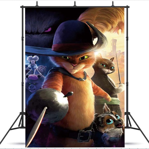 Puss in Boots Party Supplies Backdrop Banner Poster Birthday Decorations Background for Photography Taspestry