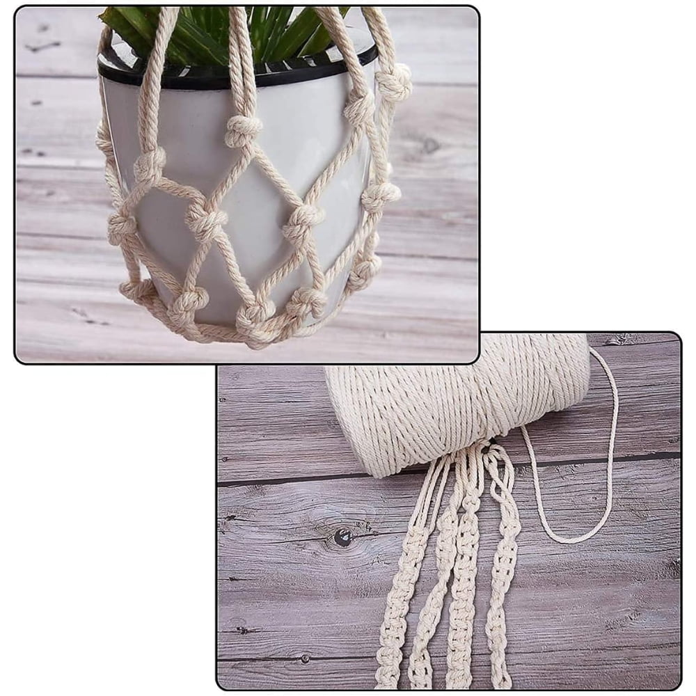 MesaSe Macrame Cotton Cord, 4 Strand Twisted Macrame Yarn, Natural Cotton Cord Perfect Macrame Supplies for DIY Crafts(200 M)