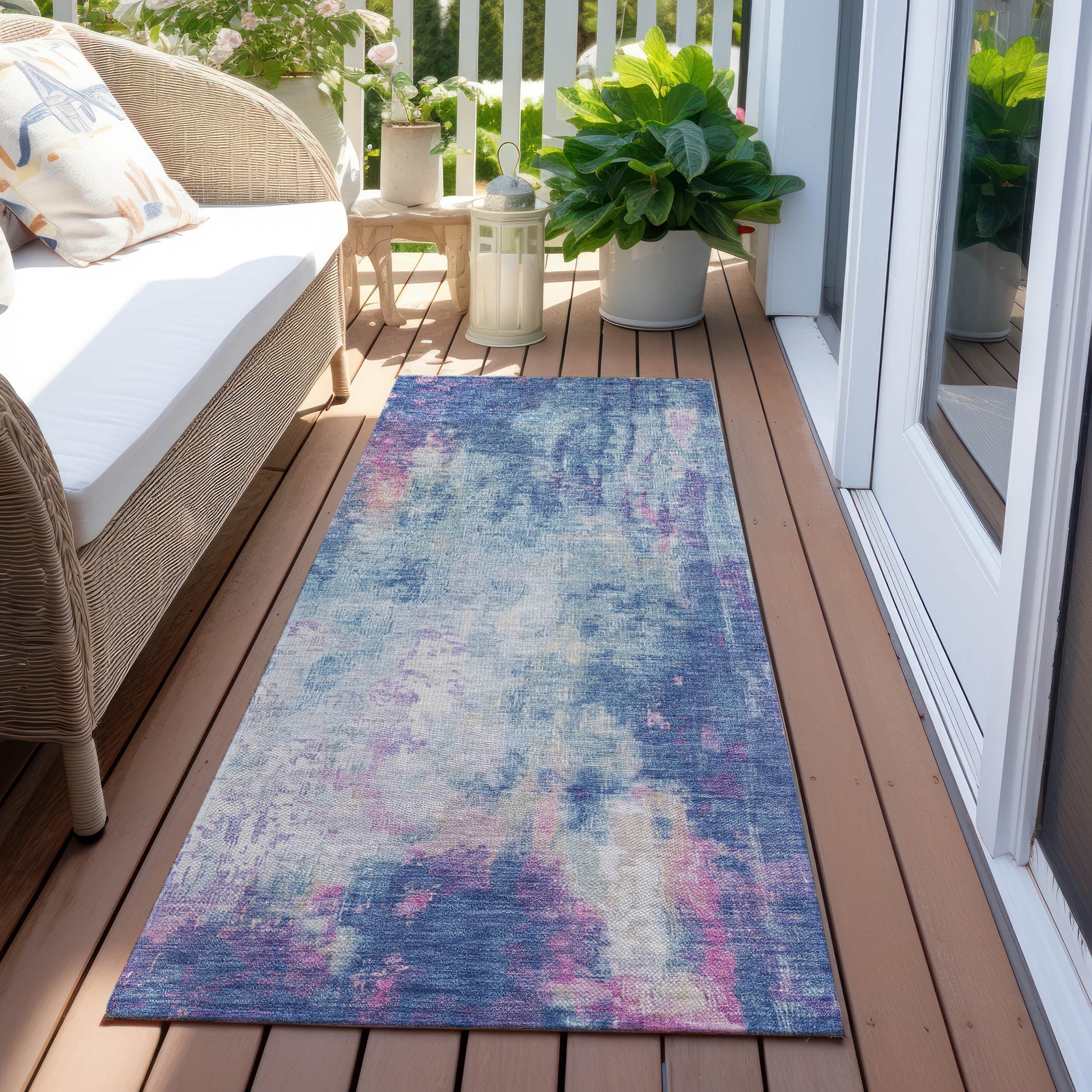 Addison Rugs Chantille Indoor/Outdoor Transitional Abstract Blue Washable Runner Rug, 2'3" x 7'6"