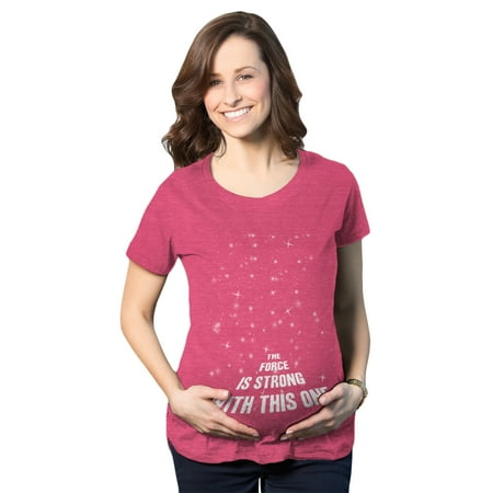 

Maternity Force Is Strong Funny Pregnancy T Shirt Graphic For Expecting Mothers (Heather Pink) - XL