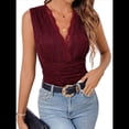 thumbnail image 3 of Body de Encaje Transparente para Mujer, Sin Mangas, con Escote en V Profundo Vino Tinto M, 3 of 7