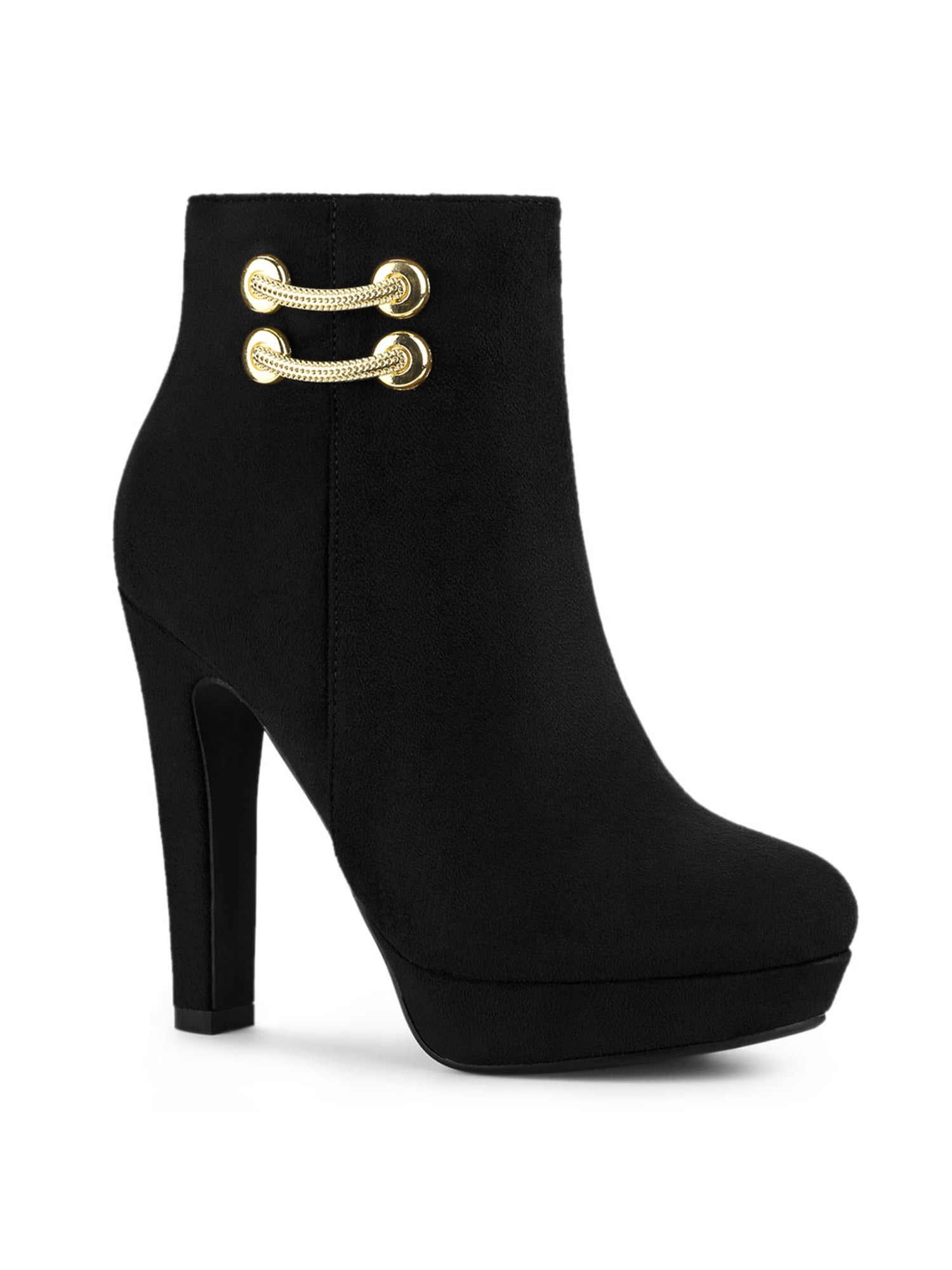 Details about   Women's Faux Leather Ankle Boots Round Toe High Heels Platform Side Zipper Shoes