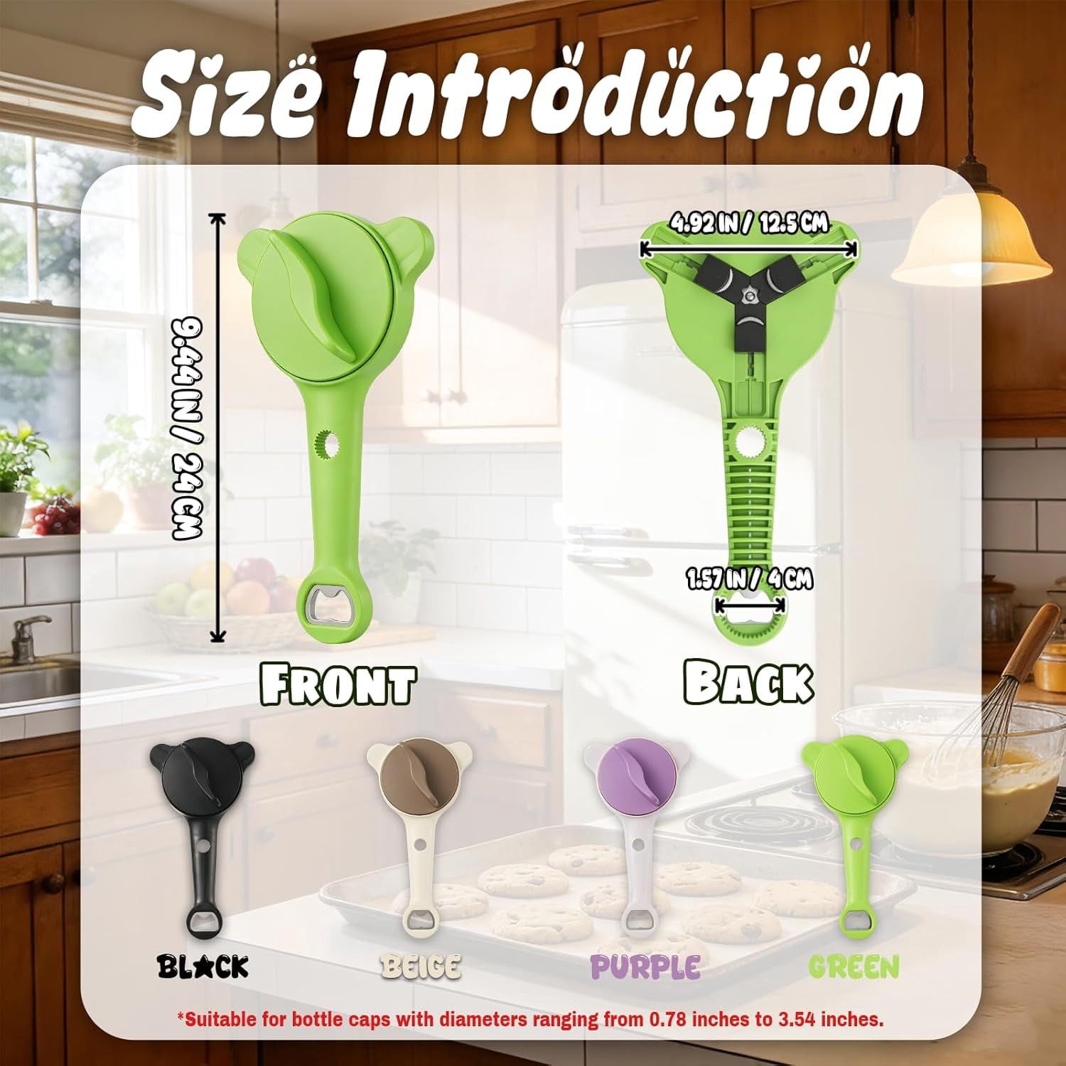 4-in-1 Adjustable Jar Opener | Non-Slip Grip Cap Opener for Seniors and Weak Hands, Multi-Purpose Lid Tool for Jars, Cans, and Wine Bottles