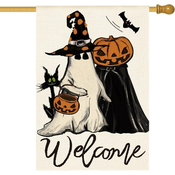 colorlife Welcome Halloween Trick Or Treat House Flag 28 x 40 Inch Double Sided, Ghost Jack O Lantern Bat Holiday Yard Outdoor Decorative Flag