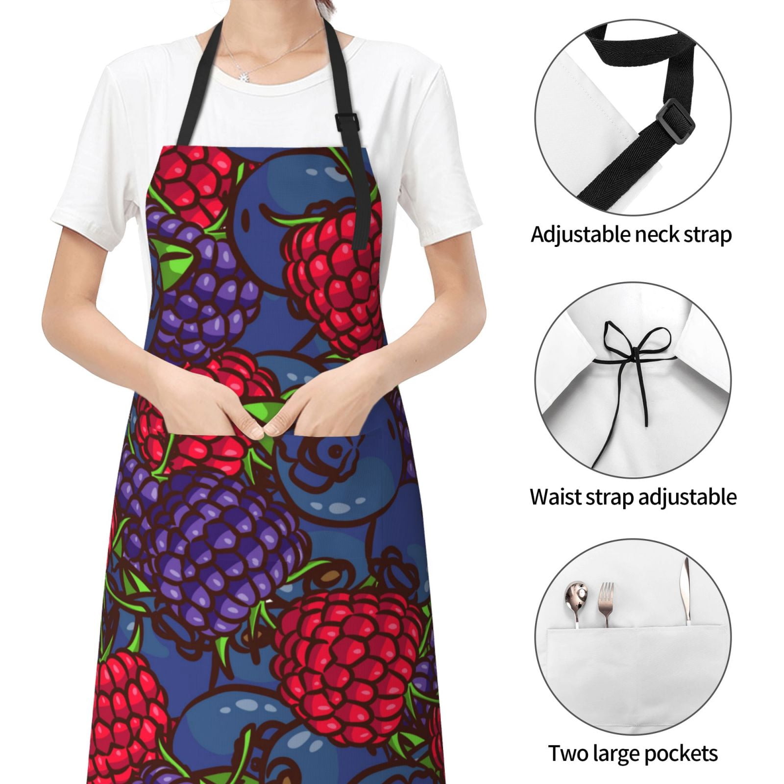 Kdxio Wild Berries Apron with Pockets Adjustable Kitchen Aprons for Men Women Waterproof Aprons for Cooking,Drawing,Crafting, Baking Household Cleaning
