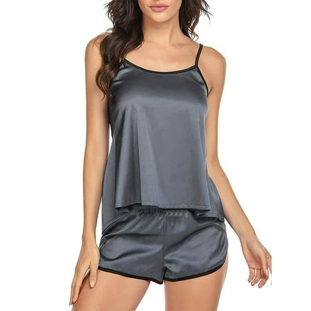 KVMeteor Women Sexy Satin Cami Shorts Set Lingerie Babydoll Sleepwear Pajamas