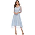 thumbnail image 1 of Vestido Largo de cóctel de Tul, Mangas Acampanadas, Cuello Bote, con Lentejuelas, para Mujer Azul oscuro M Azul oscuro M Xishao ropa, 1 of 2