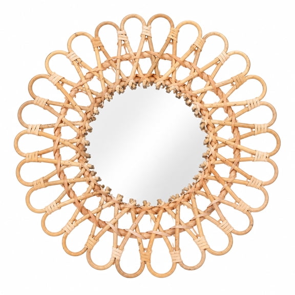 sunaoming Rattan Handwoven Sunflower Small Round Wall Mirror, 15.75 in Boho