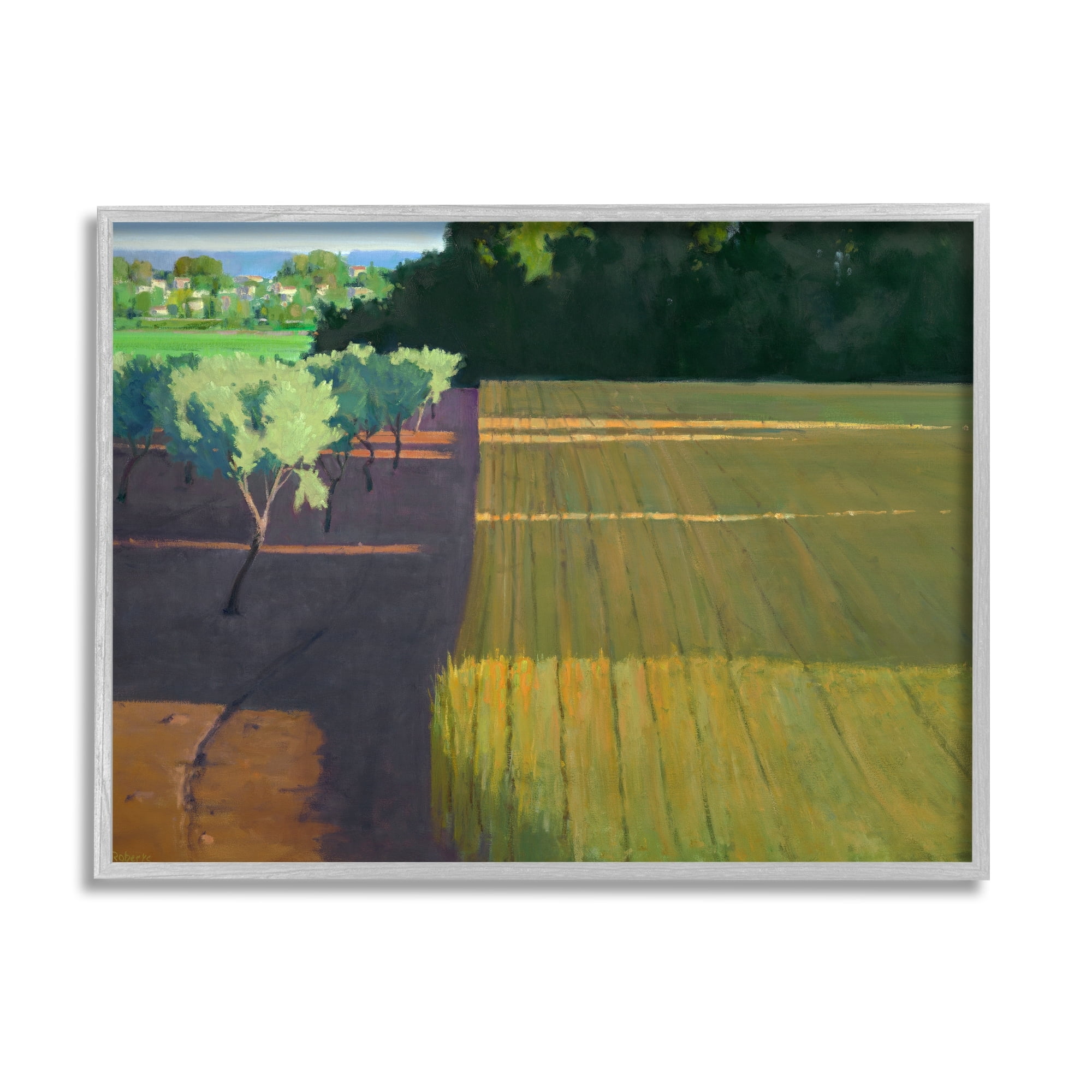 Stupell Industries Orderly Orchard Farm Land Vast Grassland Field Graphic Art Gray Framed Art Print Wall Art, Design by Ian Roberts