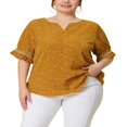 thumbnail image 1 of CHUANK Women‘s Plus Summer Pin Dots Ruffle Short Sleeve V Neck Blouses, 1 of 5