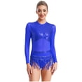 thumbnail image 2 of iiniim Women's Sequins Lyrical Latin Dance Dress Mesh Leotard Tassel Ballroom Salsa Party Costume Royal Blue 14, 2 of 6
