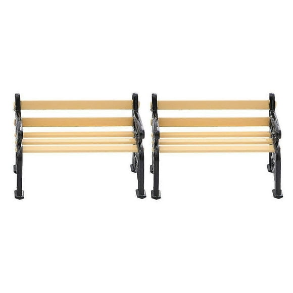 2pcs Mini House Bench Miniature Furniture Park Chair Garden Village Patio Bench (black)