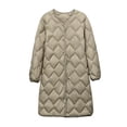 thumbnail image 2 of UPPADA Women Long Winter Puffer Coats Collarless Plaid Warm Jacket Button Long Sleeve Cardigan Coats Warm Outerwear with Pockets Khaki,3xl Winter Coat, 2 of 8