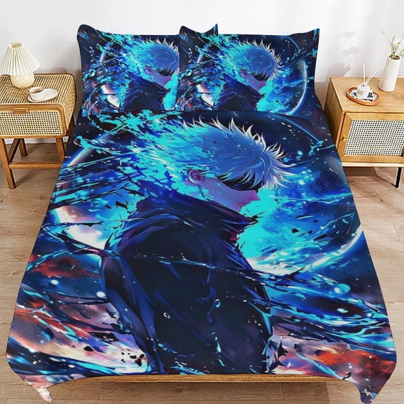 3 Piece Comfortable Bedding Set Jujutsu Kaisen Gojo Satoru Duvet Cover Twin Bed with 2 Pillowcase 86"x70"