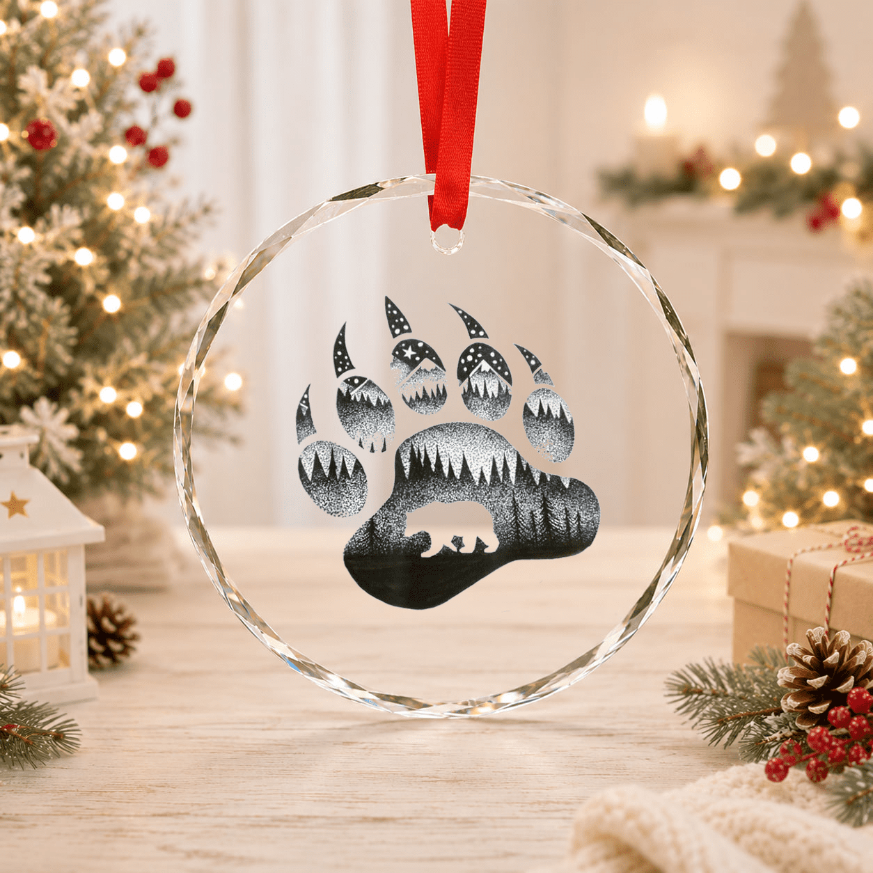 Touching Ghost of the Spirit Bear Paw T Glass Ornament