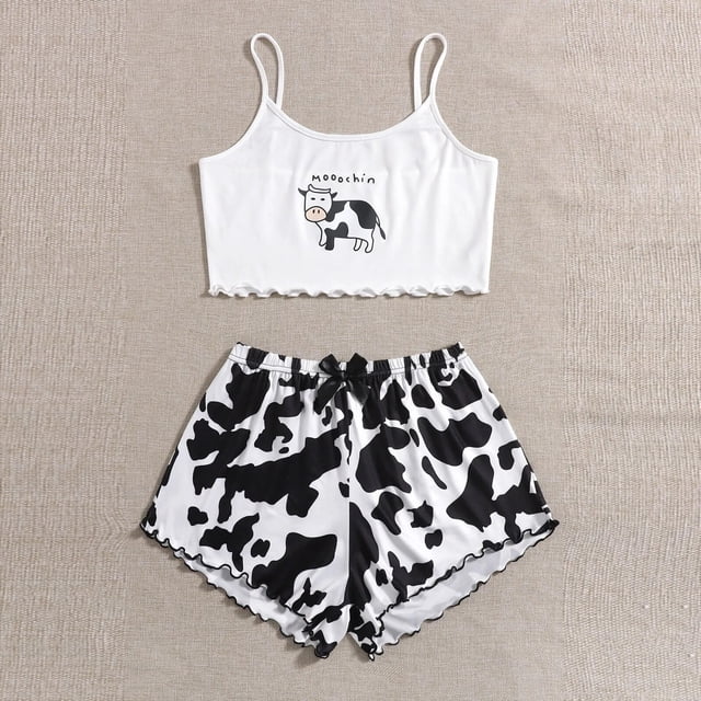 Conjunto de pijama con estampado de mariposa para mujer, ropa de dormir Sexy de talla grande, traje de Casa de 2 piezas, lencería para estar por casa, camisón de verano