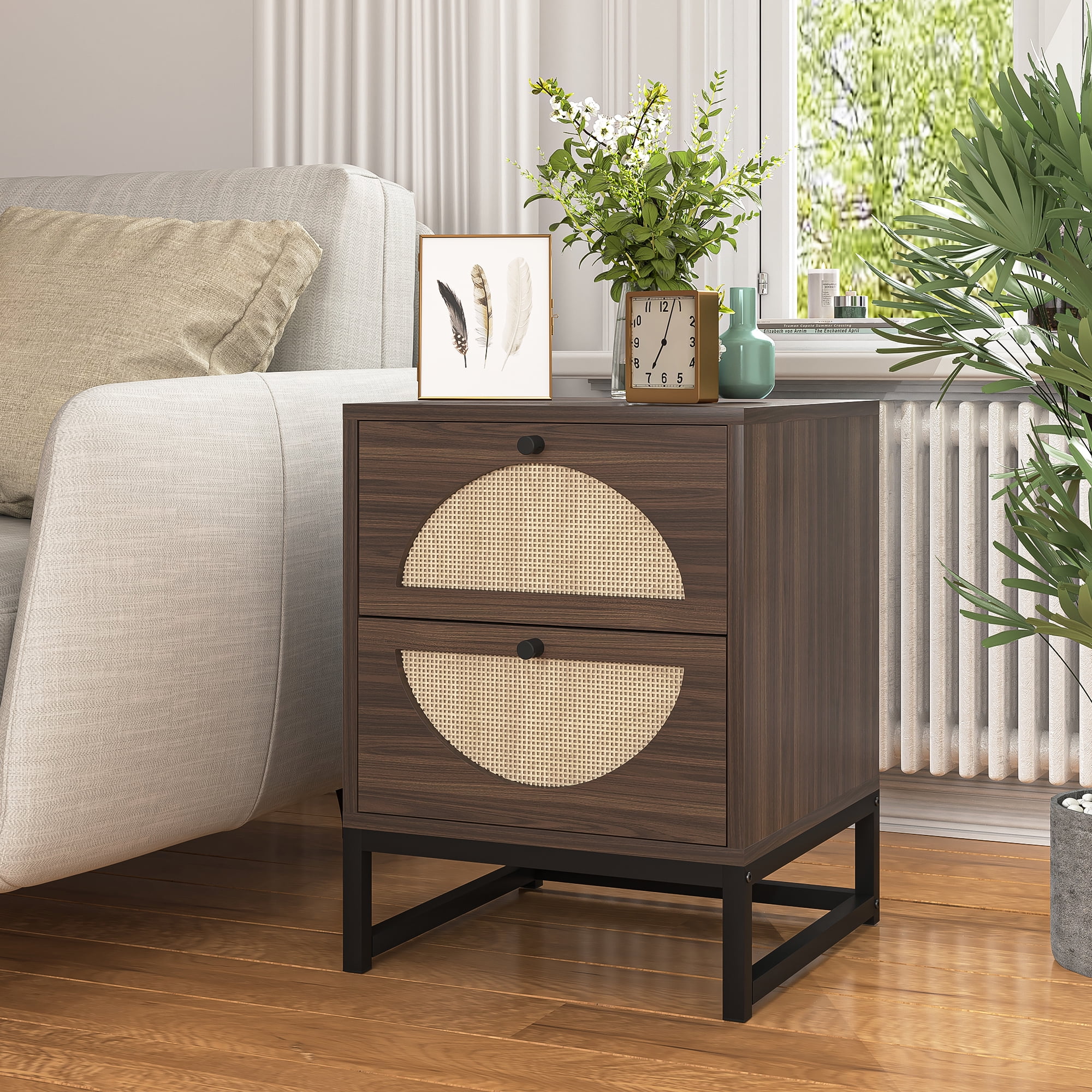 Kadyn Nightstand, Particle Board Bedside Table with 2 Drawers, Nightstand Side Table for Bedroom and Living Room, Walnut Kadyn Nightstand, Particle Board Bedside Table with 2 Drawers, Nightstand Side Table for Bedroom and Living Room, Walnut