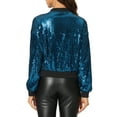 thumbnail image 3 of INSPIRE CHIC Women's Sequin Jacket Zipper Closure Hidden Pockets Bomber Jacket L Blues, 3 of 6