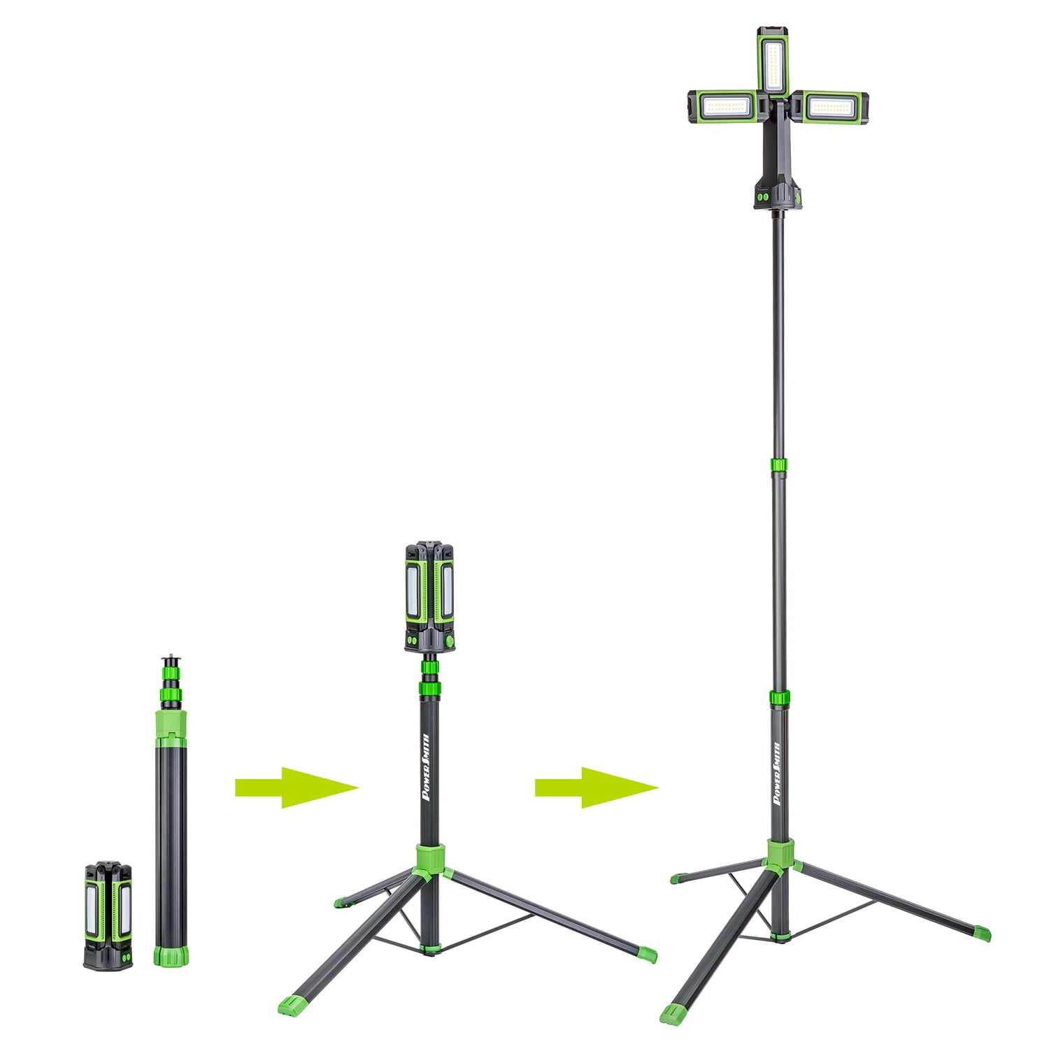 PowerSmith LED 4,500-Lumen Rechargeable 3-Head Portable Work Light with Detachable Aluminum Tripod, USB Power Option for 1,500-Lumen Continuous Use