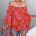 thumbnail image 4 of Camisetas estampadas a la moda con hombros descubiertos para mujer, camiseta Sexy informal con manga de trompeta de verano para mujer Pompotops hkajfhjk473816, 4 of 8